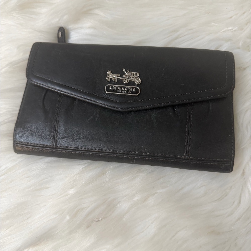 Coach Dark Leather Clutch with Silver Accent - Picture 3 of 7